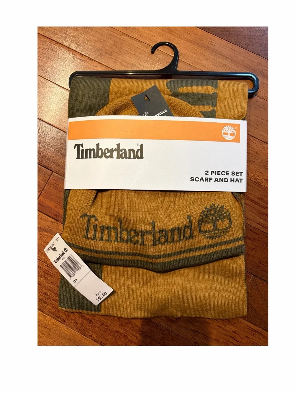 Timberland Mustard Yellow & Olive Green Knit Scarf and Hat Set